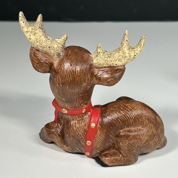2 VTG KIMPLE CERAMIC MOLD CHRISTMAS REINDEER DEER FIGURINE HAND PAINTED QUILTED - Picture 4 of 14